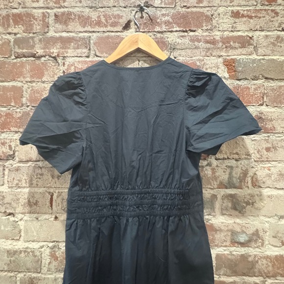 NEW Quince Organic Cotton Poplin Smocked Tiered Maxi Dress Black Puff Sleeve - Picture 11 of 13